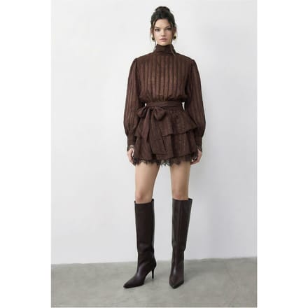 Textured Mini-jurk met Halve Col en Stofdetail