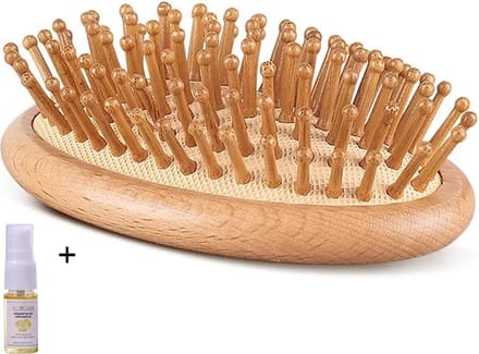 Aurgan Oval houten Haar- en Baardborstel met luchtkussen - handformaat - inclusief 10ml Aurgan haarolie