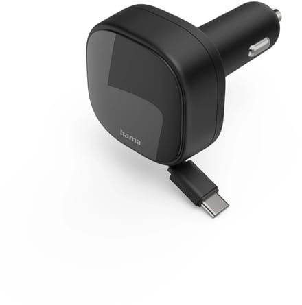 Hama 30W Auto-Snellader - 2x USB-C - Uittrekbare oplaadkabel - Zwart