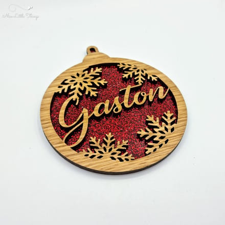 [Nice Little Things] Multilayer kerstbal glitter - Met naam - Rood - Eik