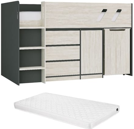 Vente-unique Combinatiebed hout lichtgrijs, antracietgrijs 90 x 190 cm