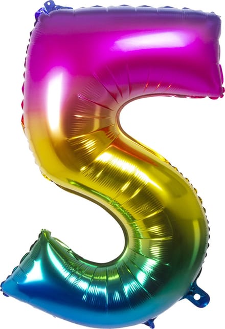 Boland - Folieballon '5' regenboog (86 cm) 5 - Multi - Cijfer ballon