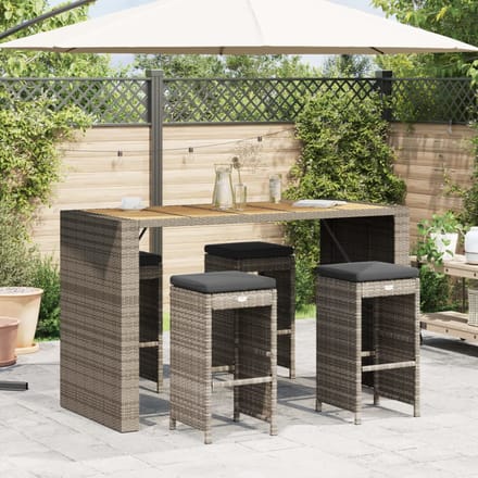 vidaXL - Tuinbarkrukken - met - kussens - 4 - st - poly - rattan - grijs
