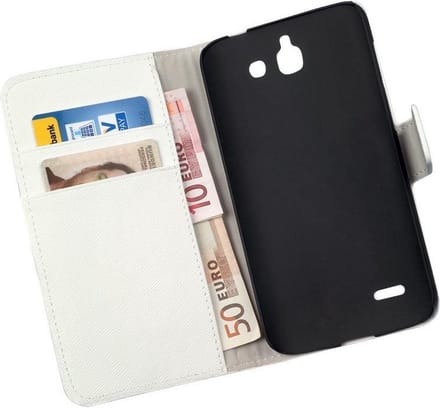 LELYCASE Bookcase Wit Flip Wallet Hoesje Huawei Ascend G730