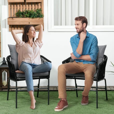 REDOM Tuinstoelen Set Van 2 - Met Kussens - Boho Stijl - Stalen Frame - Zwart - 57 X 60 X 71 Cm