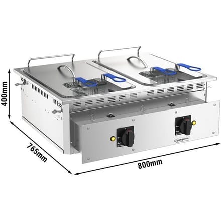 GGM Gastro Elektrische friteuse - 13+13 liter - 24 kW - mechanische bediening - met aftapkraan zilver