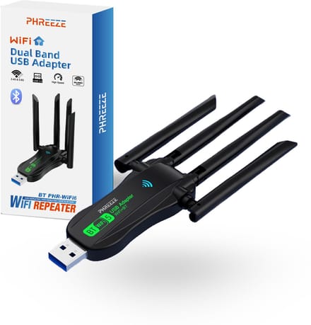 2-in-1 Wifi Adapter USB + Bluetooth Dongle - 1200 MBps - Dual Band Wi-Fi 2.4 + 5 Ghz - Geschikt voor PC, Windows, MacOS, Linux, XP, Vista - Wifi Versterker + Bluetooth Transmitter