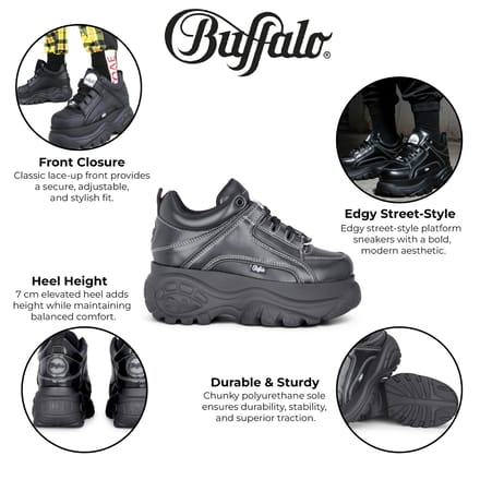 Buffalo Dames Zwarte Chunky Platform Fashion Sneakers - 1339-14