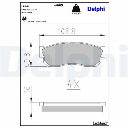 Remblokset DELPHI LP261, voor