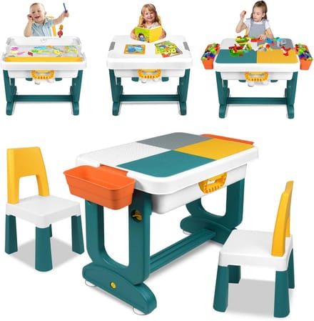 In Hoogte Verstelbare Kindertafel met Stoel - 5-in-1 Activiteitentafel & Bouwtafel