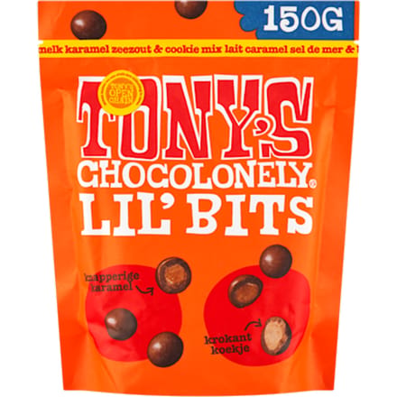 Chocolade Tony's Chocolonely Lil' Bits melk karamel zeezout & cookie 150 gram