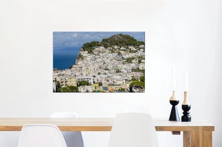 Canvas Schilderij Uitzicht op de huizen van Capri in Italië - 90x60 cm - Wanddecoratie