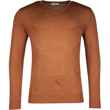 Thomas Maine Trui Merino V-Neck Single Knit Camel Melange / male