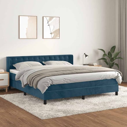 vidaXL - Boxspring - met - matras - fluweel - donkerblauw - 160x200 - cm