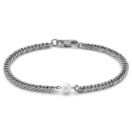 Ocata | Armband met Zilverkleurige Cubaanse Schakels en Parels