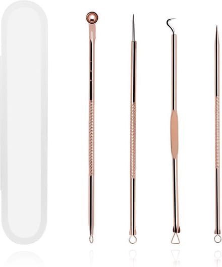 Jumada's - Professionele Acne-kit - Verwijder Mee-eters - 4 Luxe Puisten-lepels - Blackhead Remover - Multi Roze