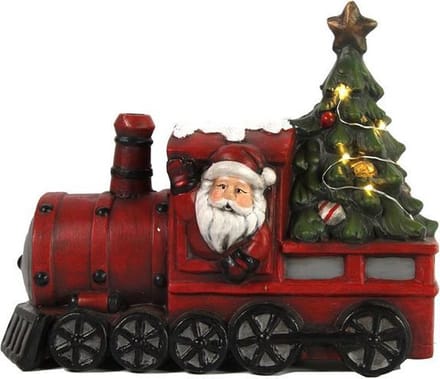 Clayre & Eef Trein met kerstman met LED 27x13cm rood polystone