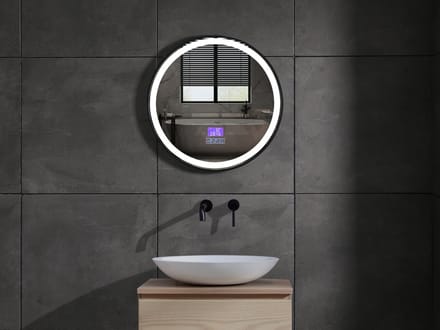 Mawialux LED spiegel met Zwarte Rand - 50cm - LED - Rond - Verwarming - Digitale Klok - Bluetooth - Roxy