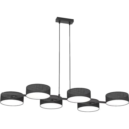 EMIBIG LIGHTING Hanglamp DRUMZ, zwart, lengte 100 cm, 6-lamps, textiel, E14