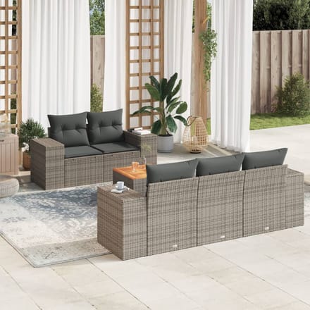 vidaXL - 6-delige - Loungeset - met - kussens - poly - rattan - grijs