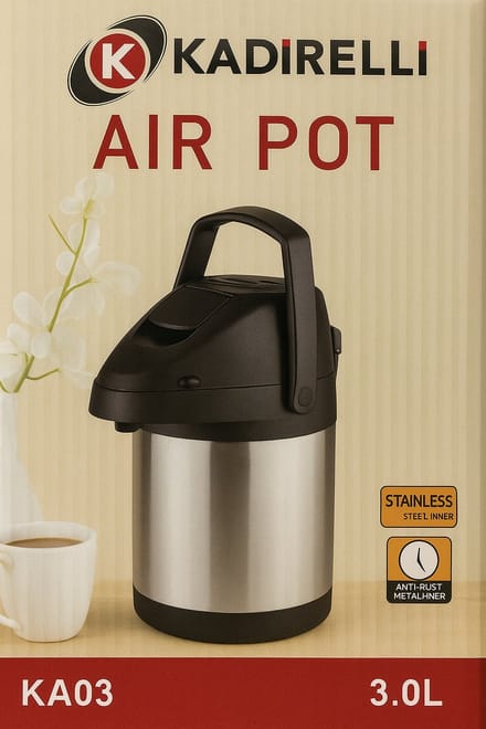 Kadirelli Thermoskan 3,0 L – RVS Isolatiefles met Drukknop Pompkan