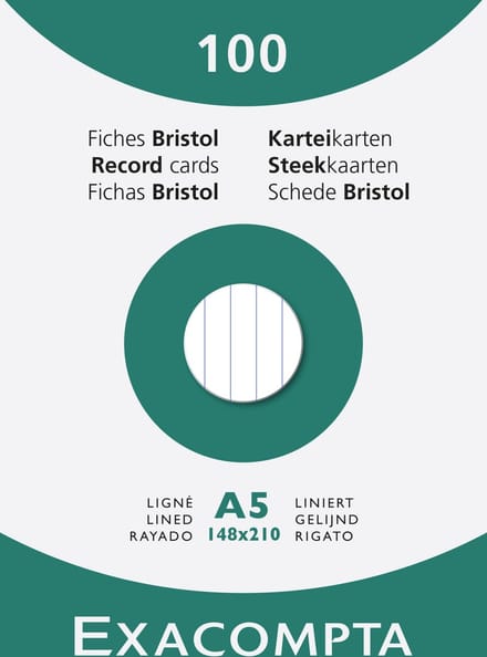 Exacompta 10x etui 100 steekkaarten bristol - gelijnd niet geperforeerd 148x210mm - Wit - 13808B