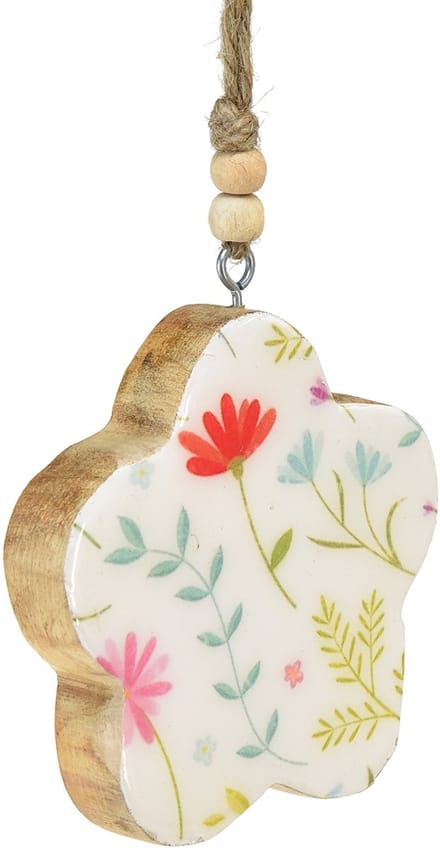 Decoratieve hanger bloem hout glans wit gekleurd Ø9,5cm 20cm