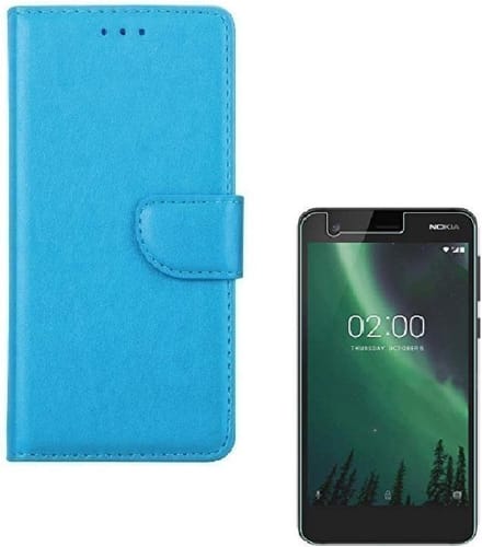hoesje Geschikt voor: Nokia 2 Portemonnee Turquoise met 2 stuks Glas Screen protector