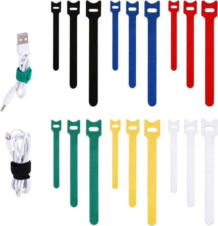 Herbruikbare kabelbinders set van 90 stuks in 6 kleuren, klittenband kabelorganizer voor efficiënt kabelmanagement, 10/15/20 cm