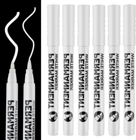 Set van 6 Waterdichte Witte Markers voor Acrylverf, Sneldrogend en Multifunctioneel voor DIY Kaarten en Handgemaakte Projecten
