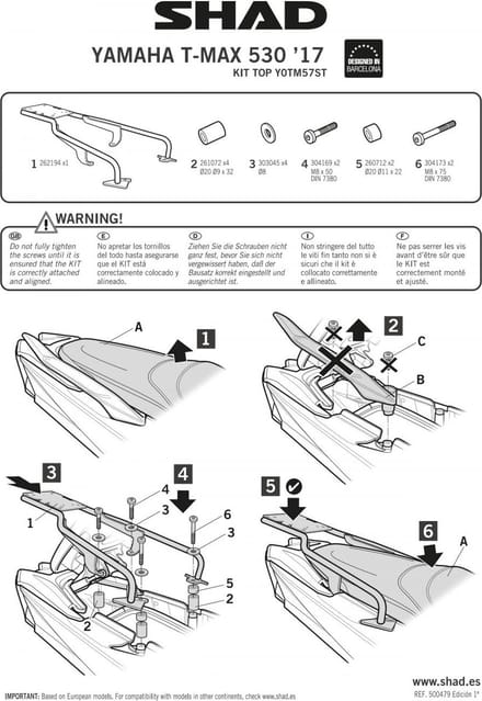 Support de top case Shad pour Scooter Yamaha 530 Xp T-Max Abs 2017 à 2020 Neuf