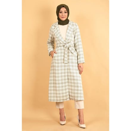 Brede kraag Chanel Fabric Kasjmier Jas Khaki