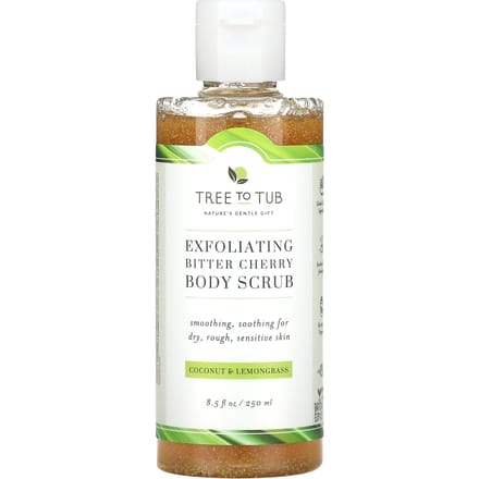 Tree To Tub, Exfoliating Bitter Cherry Body Scrub, Coconut and Lemongrass, 8.5 fl oz (250 ml) white