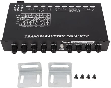 Dailygoods- Equalizer Auto - Professionele 5-Bands Verstelbare Equalizer - Grafische Equalizer - Crossover - Geluidsregeling - Afmetingen 19x12x3cm