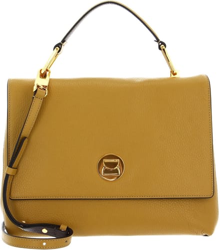 COCCINELLE Leren Handtas Schoudertas Liya Handbag Citronella / Coffee Mosterdgeel