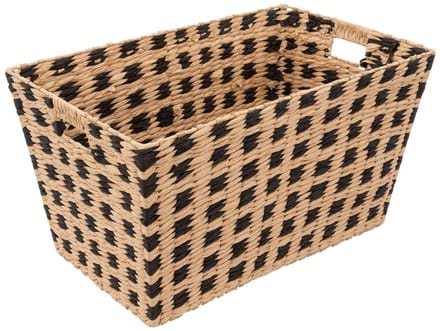 Opbergmand gevlochten natuur en zwart 55 x 35 cm