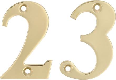 AMIG Huisnummer 23 - massief messing - 5cm - incl. bijpassende schroeven - gepolijst - goudkleur