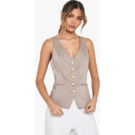 boohoo Dames Wooden Button Fitted Tailored Waistcoat | Paddestoel | Maat: 36