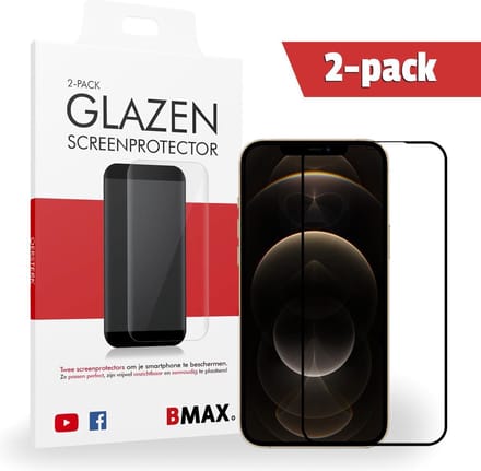 2-pack BMAX geschikt voor de iPhone 12 Pro Max Screenprotector Full Cover - gehard glas - Beschermglas - Tempered Glass - Glasplaatje - Zwart