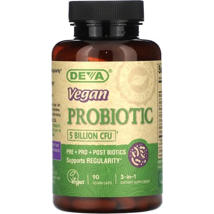 Deva, probiotique végétalien 3 en 1, 5 milliards d'UFC, 90 capsules végétales