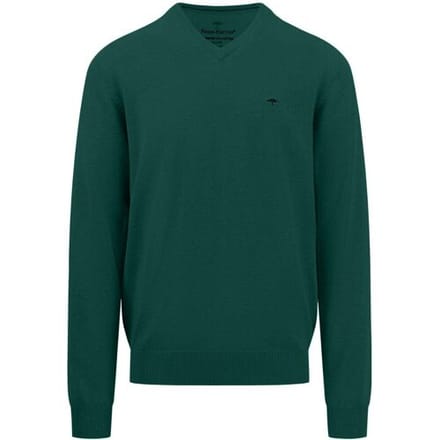 Fynch-Hatton Trui Uni Color V-Neck Superfine Cotton Dark Emerald / male
