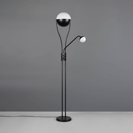LED Vloerlamp - Trio Lighting - 18W + 3.8W - Warm Wit 3000K - 2-lichts - Dimbaar - Rond - Mat Zwart - Metaal