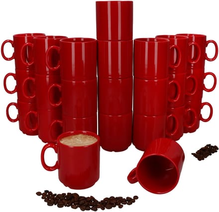 Set van 24 EVENT stapelbare koffiemokken rood porselein 250 ml
