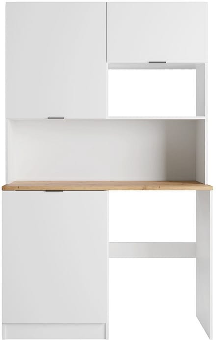 Vente-unique Multifunctioneel meubel kitchenette en wasruimte - Met werkblad 120 cm - Wit en naturel - CARMEO
