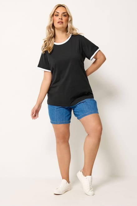 Yours Zwart Tshirt Met Contrasterende Rand Size 42