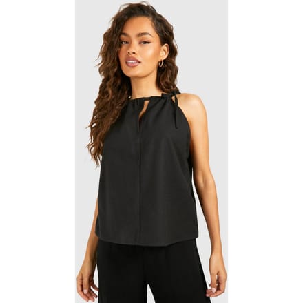 boohoo Dames Linnen Look Strappy Top | Zwart | Maat: 34