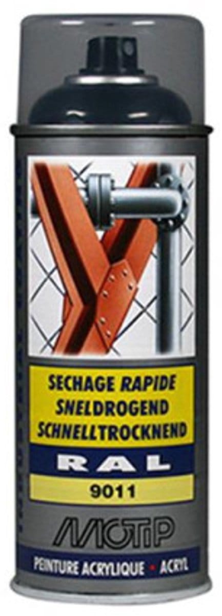 Motip industrial acryllak hoogglans RAL 9011 graffiet zwart - 400 ml