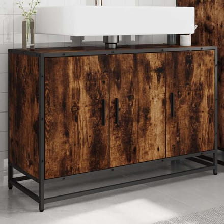 vidaXL - Wastafelkast - 90x33x60 - cm - bewerkt - hout - gerookt - eikenkleurig