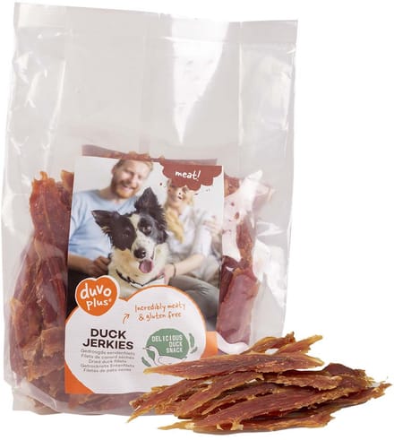 duvoplus meat! snack eend jerkies voor honden 1kg