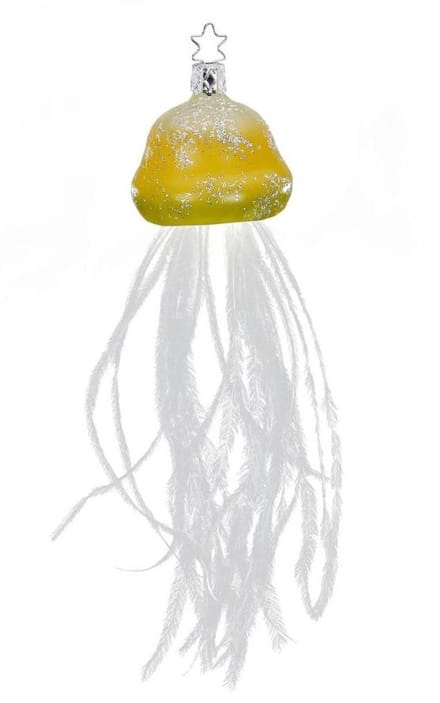 Kerstbal Kwal Geel – Glas met Veren – Inges Christmas Decor